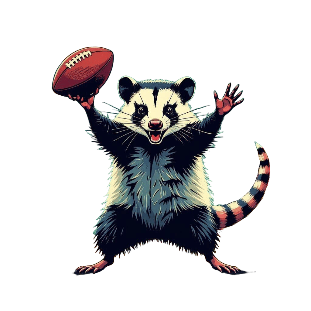 Evil Opossum Spiking Football in Pop Art Style