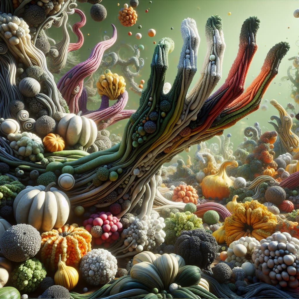 Ethereal Gourd Beings in a Surreal Landscape