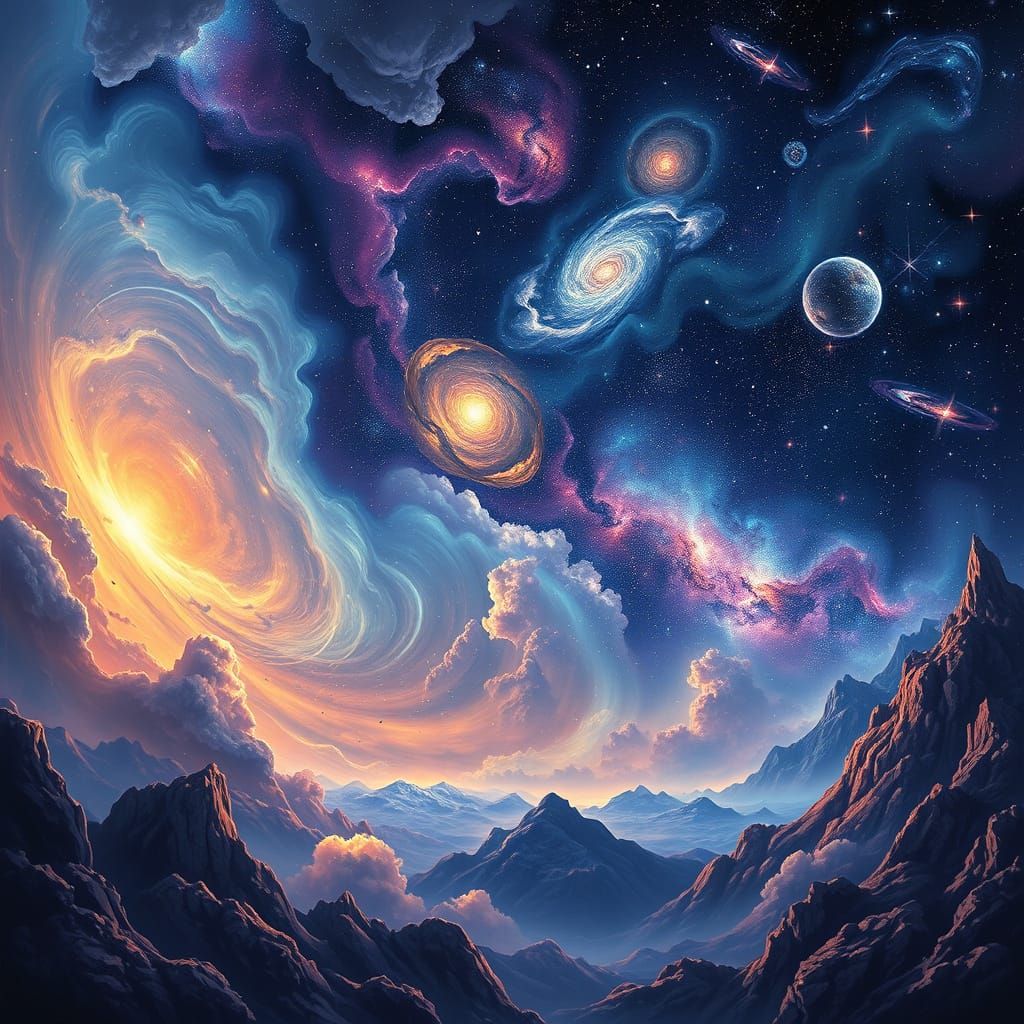 Cosmic Celestial Landscape of Nebulae and Galaxies