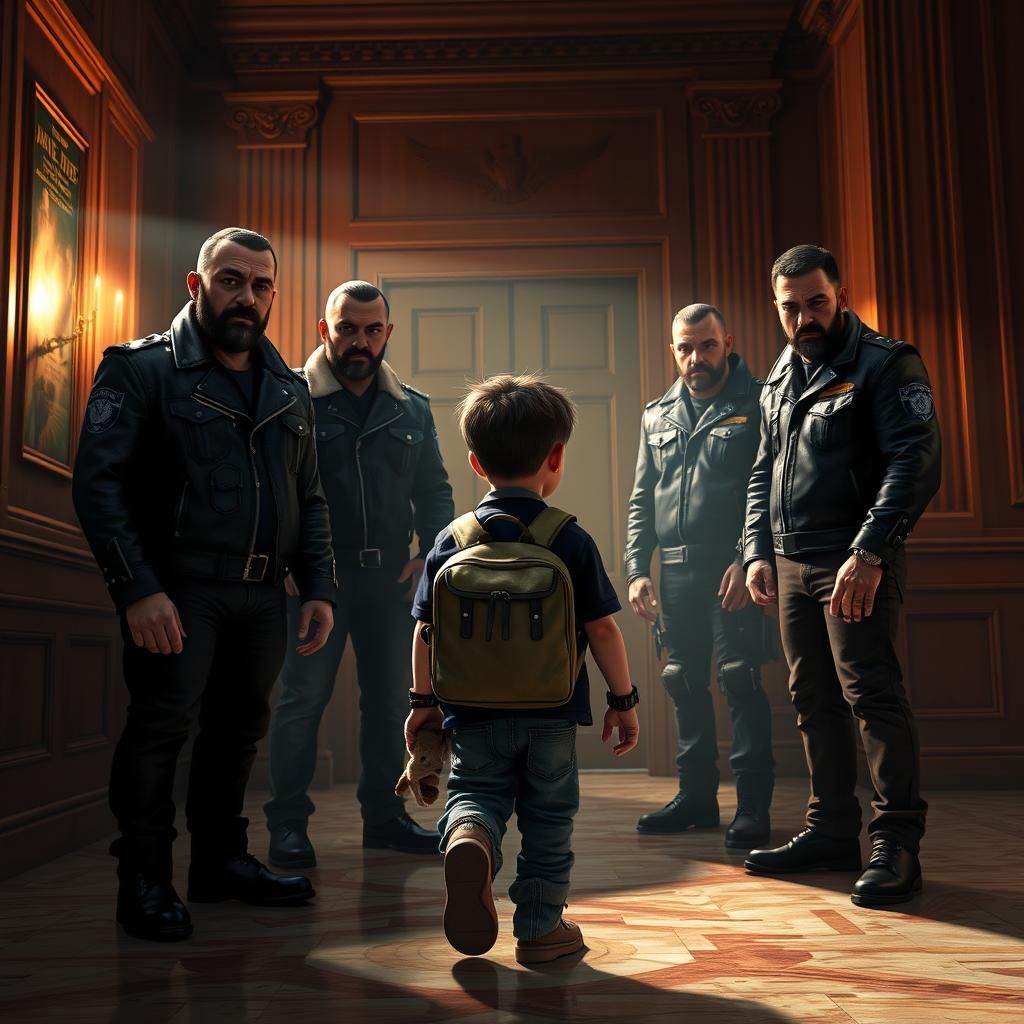 Child Protected by Biker Gang: Hyperrealistic Courtroom Scen...