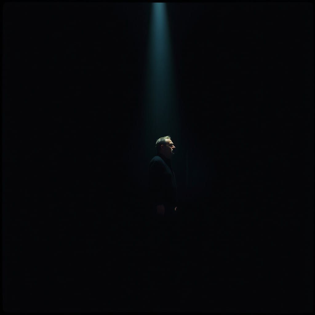 Man Illuminated in Dark Room