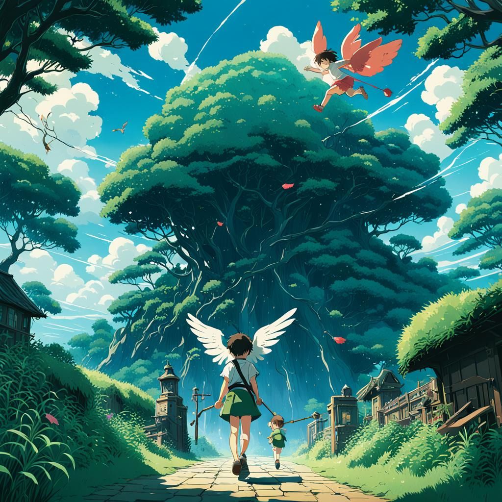 Anime Cupid Key Visual in Ghibli Style