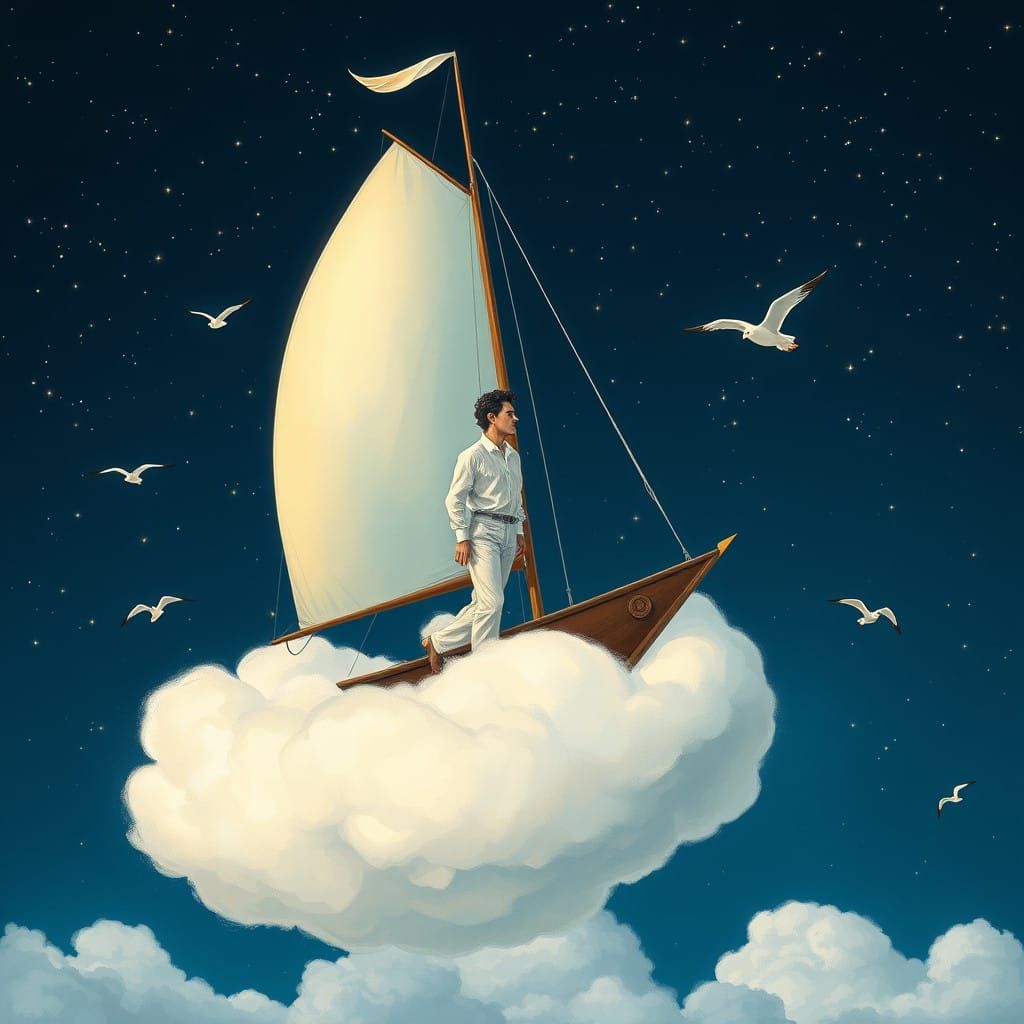 Floating Serene Elegance in a Dreamlike Cloudscape