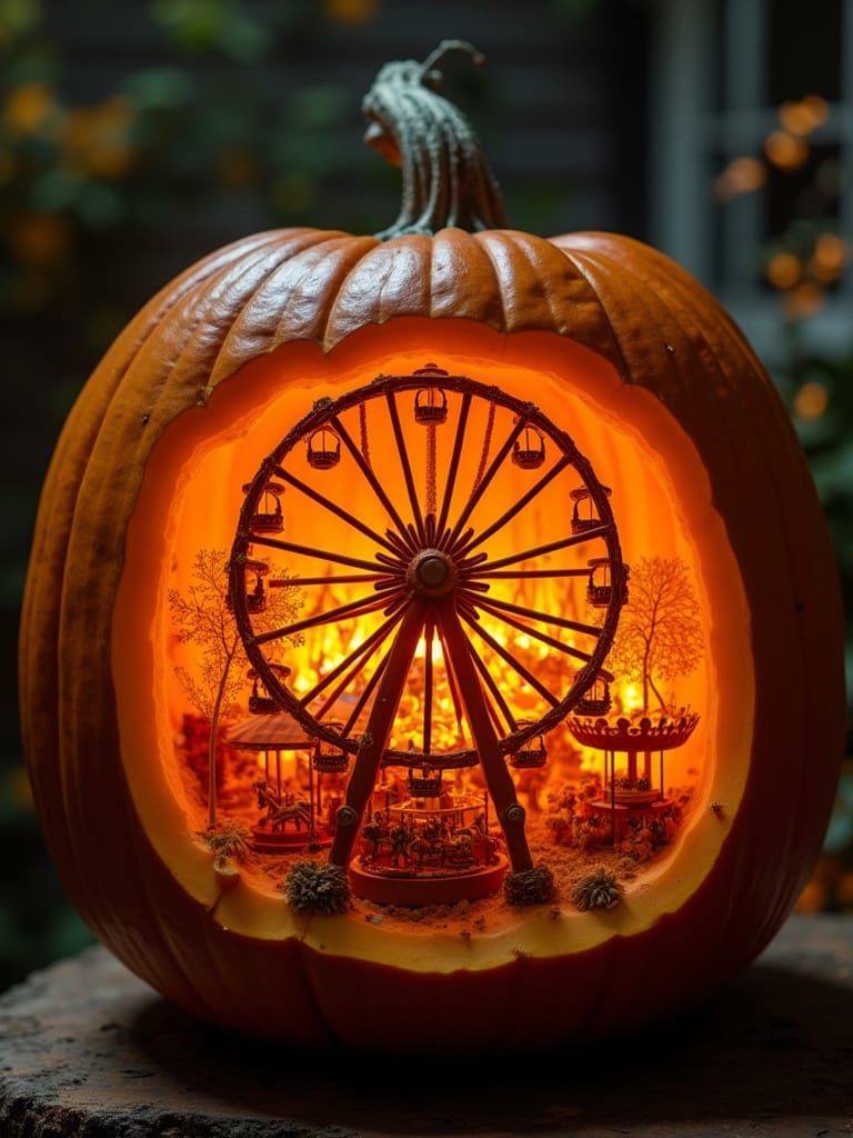 Magical Carnival Carved Pumpkin Glowing From Within