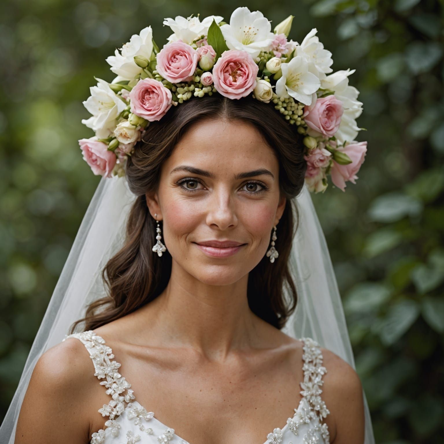 Woman in Wedding Dress with Floral Crown