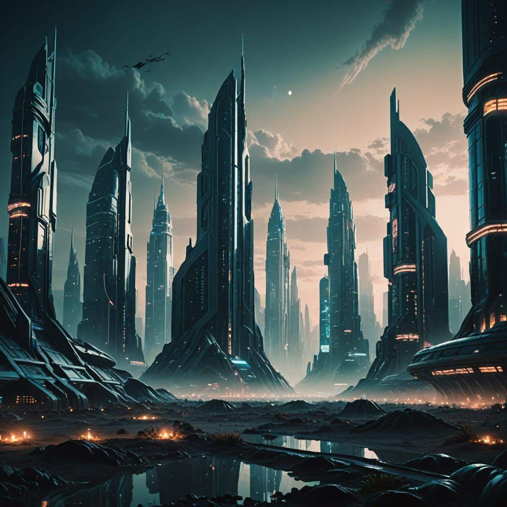 Bioluminescent City on Alien Planet in Moody Film Style