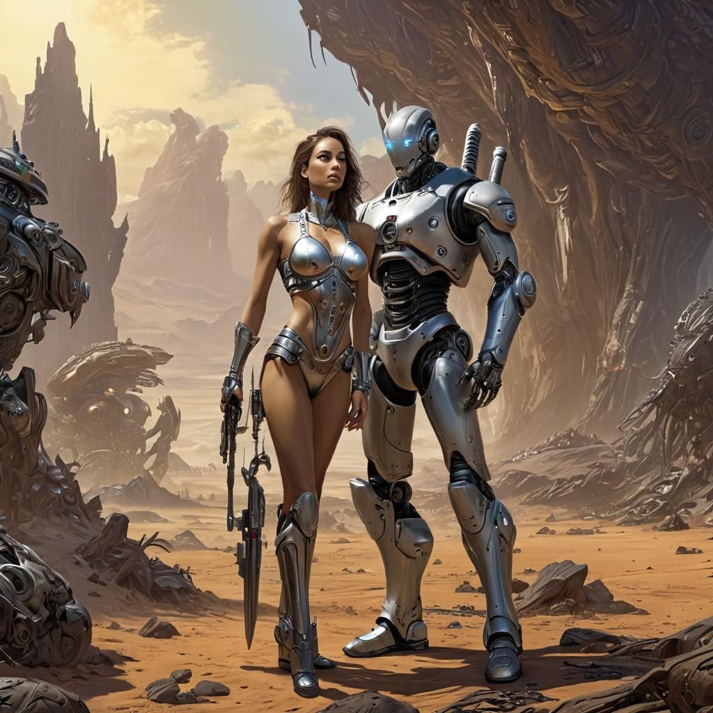 Woman and Robot on Alien World