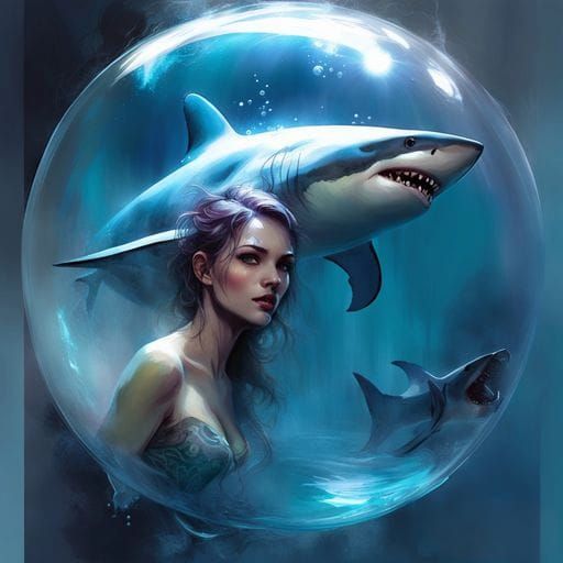 Bubble Shark in Fantastical Ink Flow Art