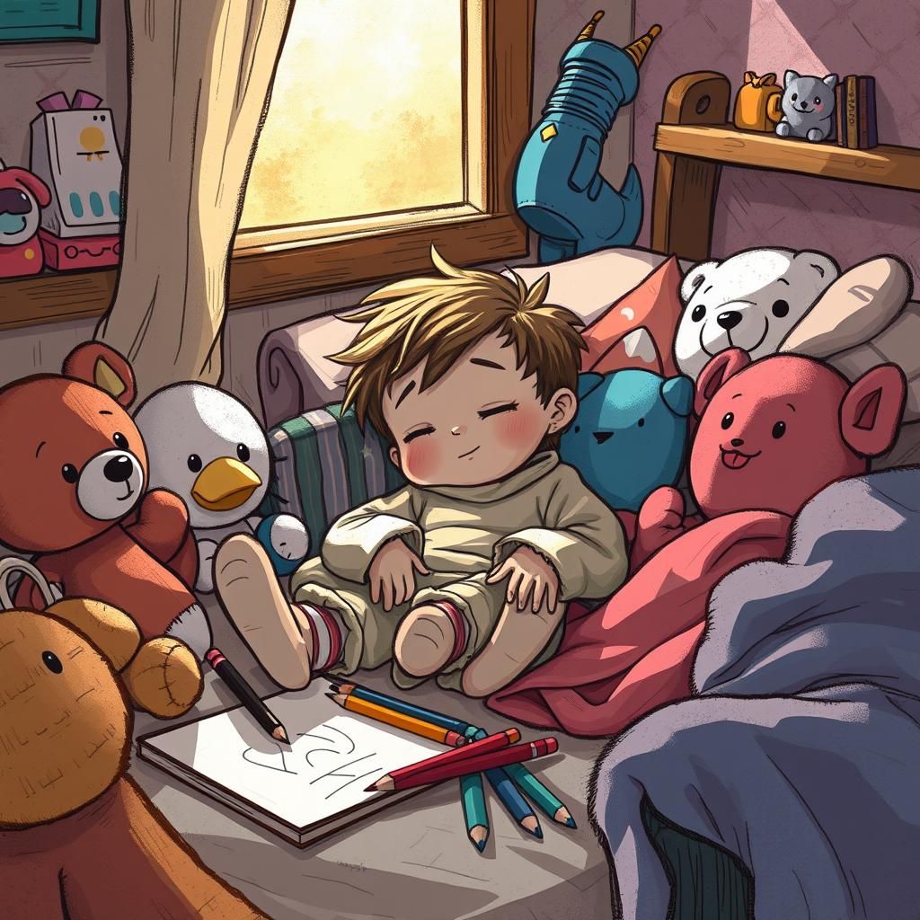 Cozy Bedroom Scene with Relaxing Child