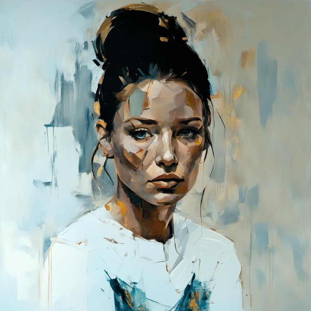 Melancholic Female Portrait in Cubist Style