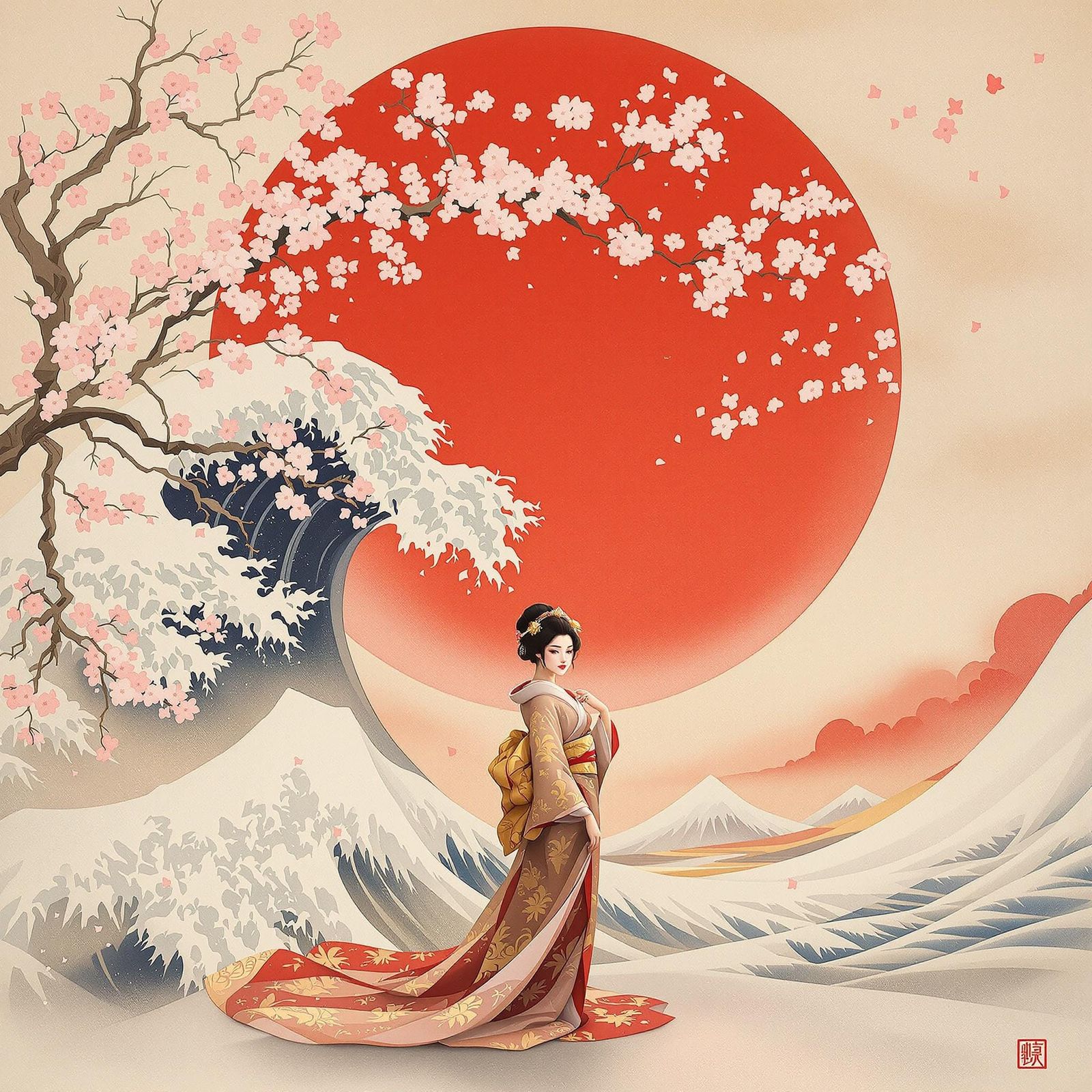 A Majestic Composition in Traditional Japanese Painterly Sty...