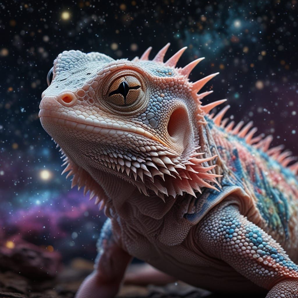 Galactic Axolotl Bearded Dragon in Hyperrealistic 8K Sci-Fi
