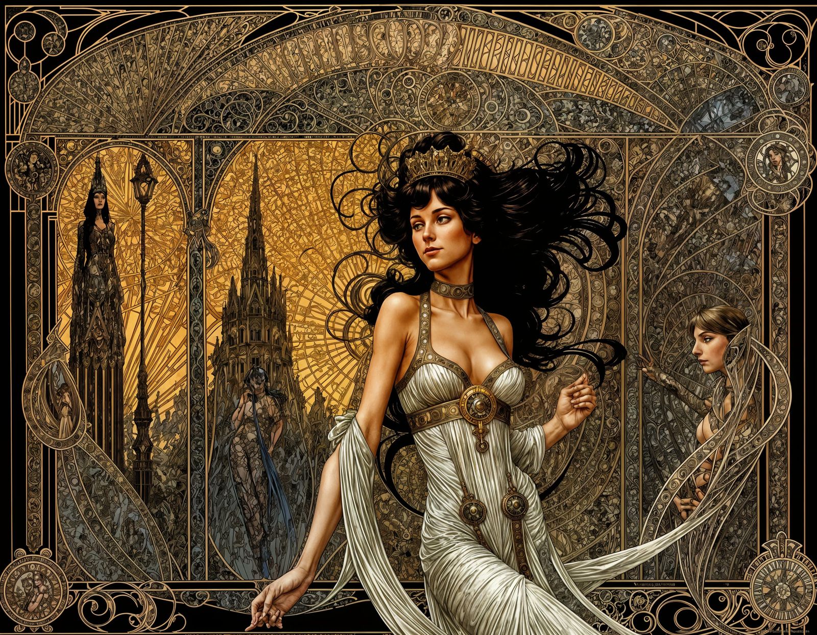 Whimsical Clue-Inspired Art Nouveau Comic Book Scene