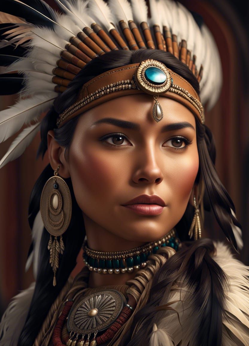 Native Warrior Princess in Lush Forest, Ultra Realistic