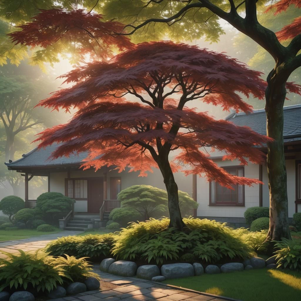 Japanese Maple Tree at Sunrise: Octane Render