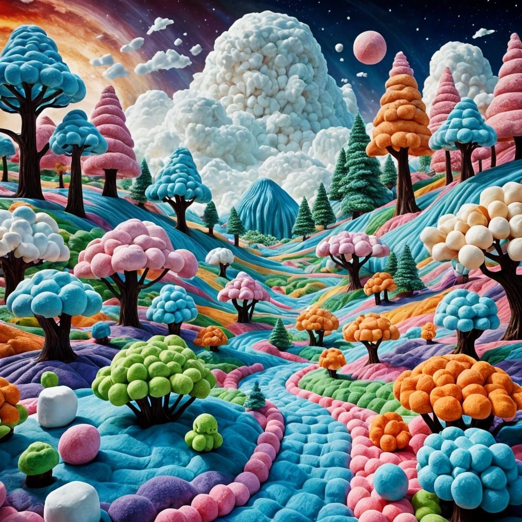 Marshmallow Alien Landscape in Vivid Colors