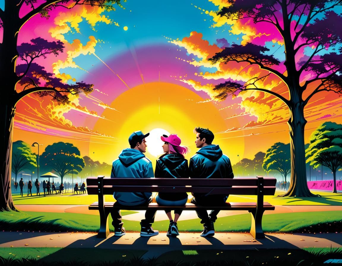 Graffiti Sunset Scene in a Park