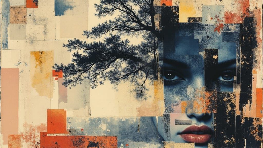 Mystical Surreal Dragon Portrait in Mosaic Tiled Cubism