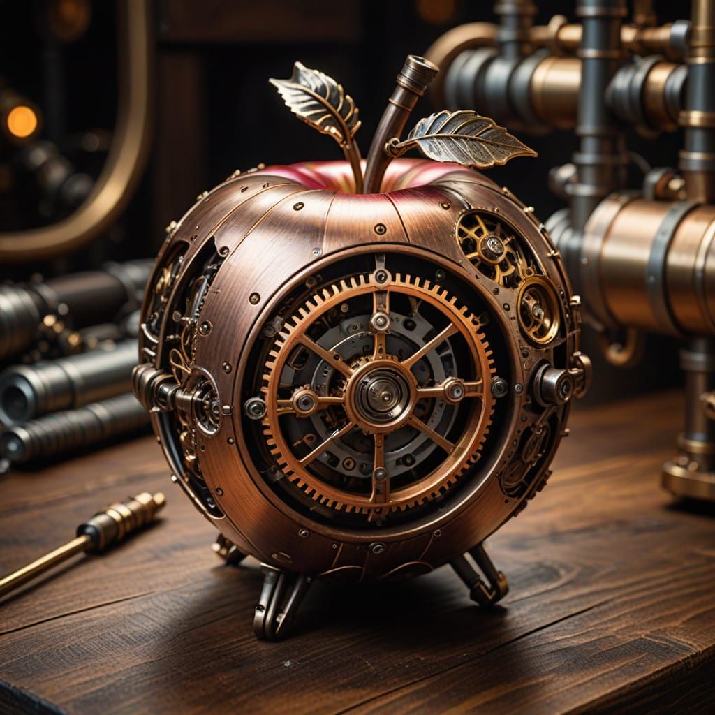 mechanical apple with glowing details