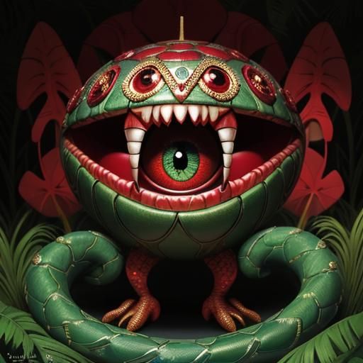 Surreal Faberge Egg with Human Teeth in Lush Jungle