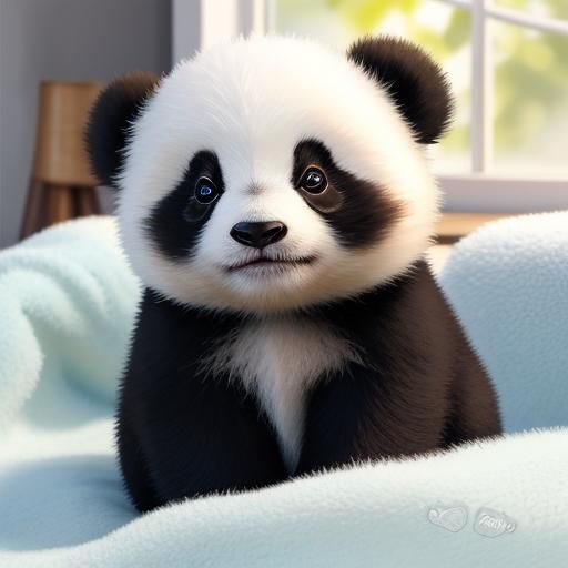 Adorable Baby Panda with Fluffy Fur Close-Up