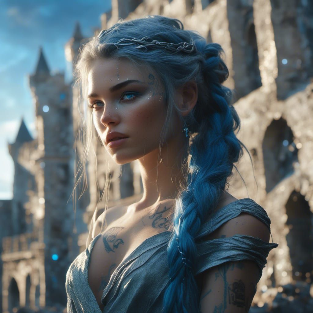 Ethereal Elf Maiden with Silver Tattoos