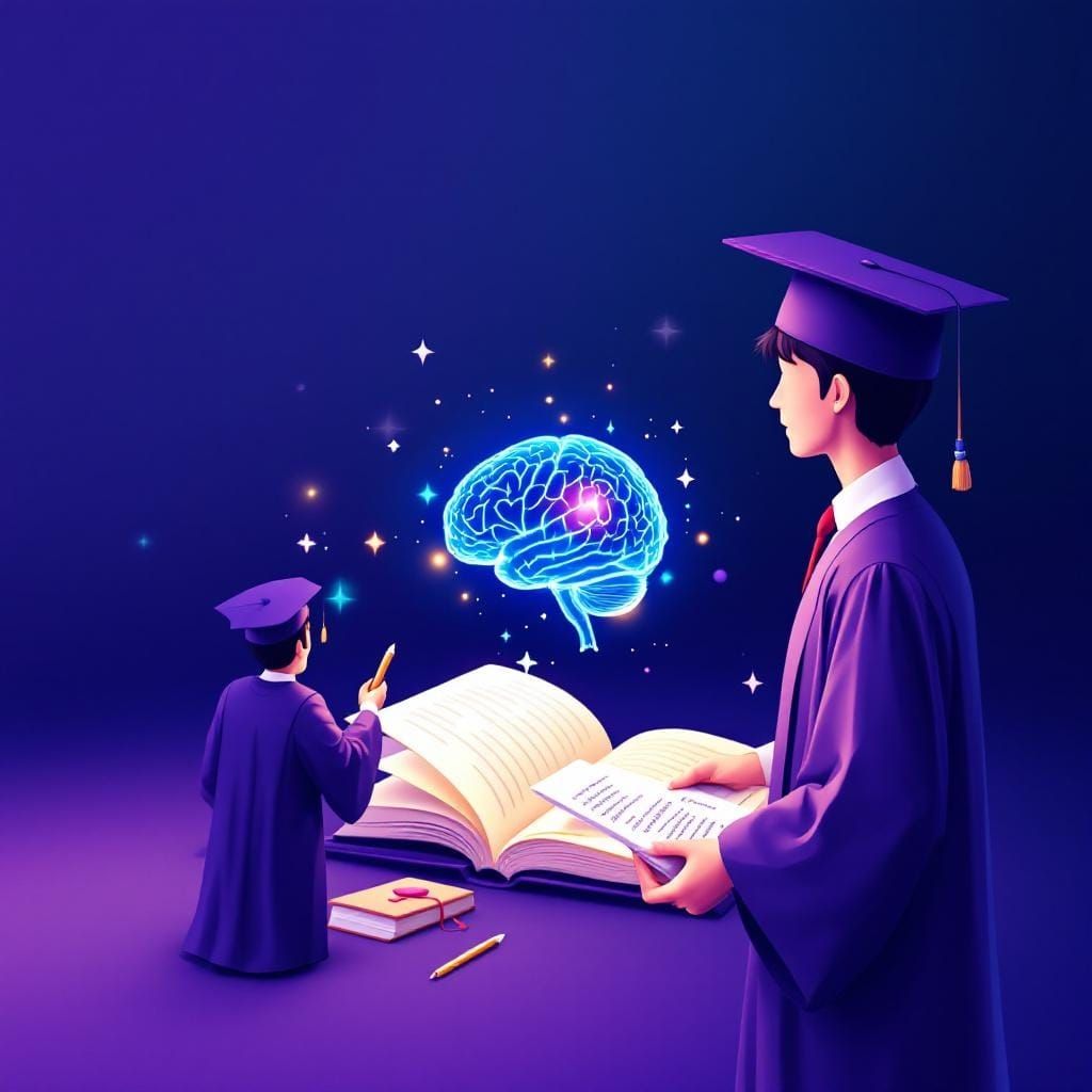 Graduate and Brain Hologram in Minimalist Style