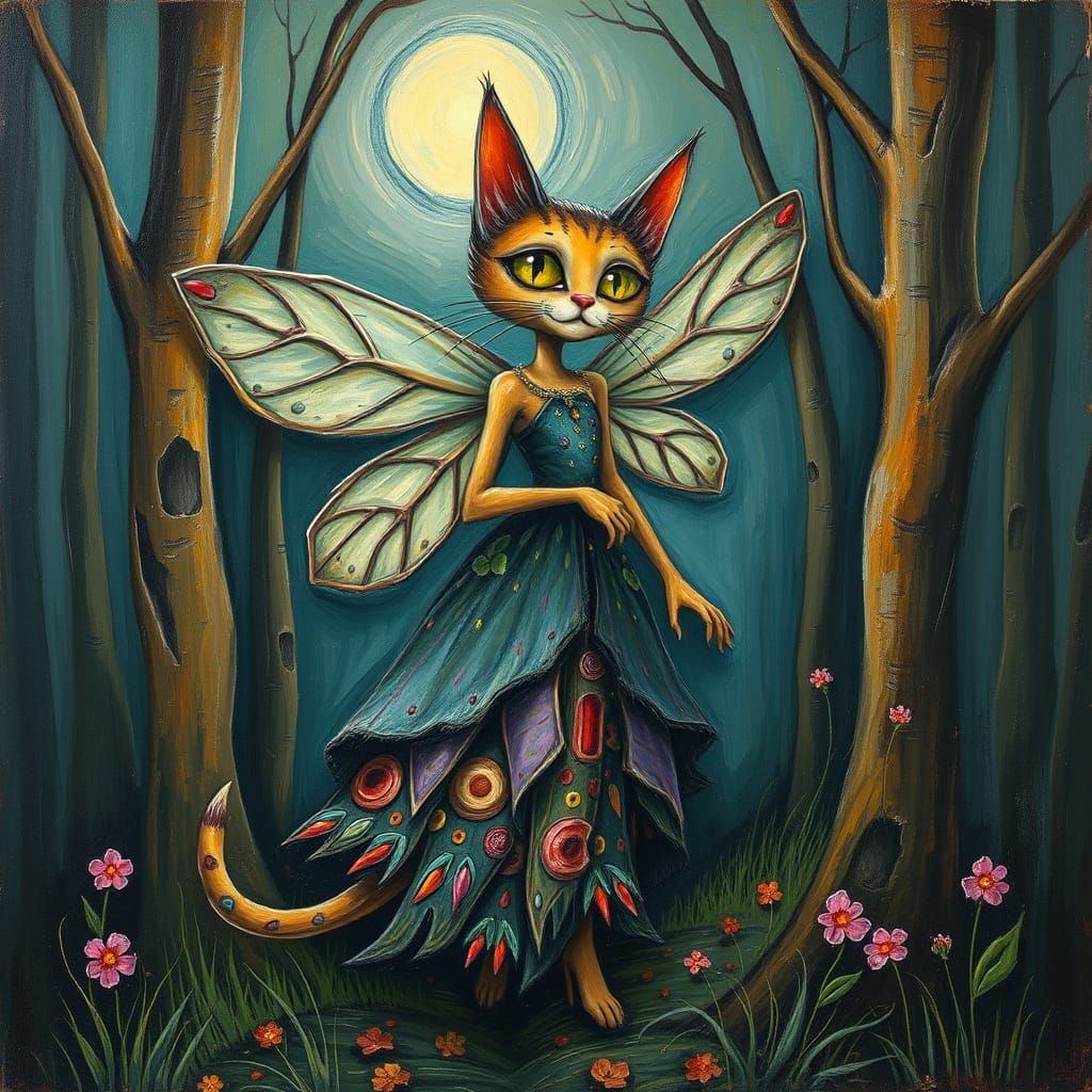 Magical Cat Fairy in Fauvist Forest