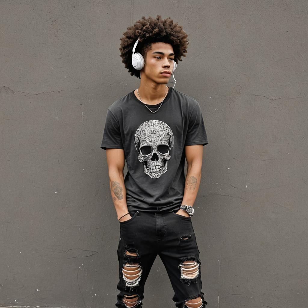 Handsome Fairytale Teenager with Skull T-Shirt