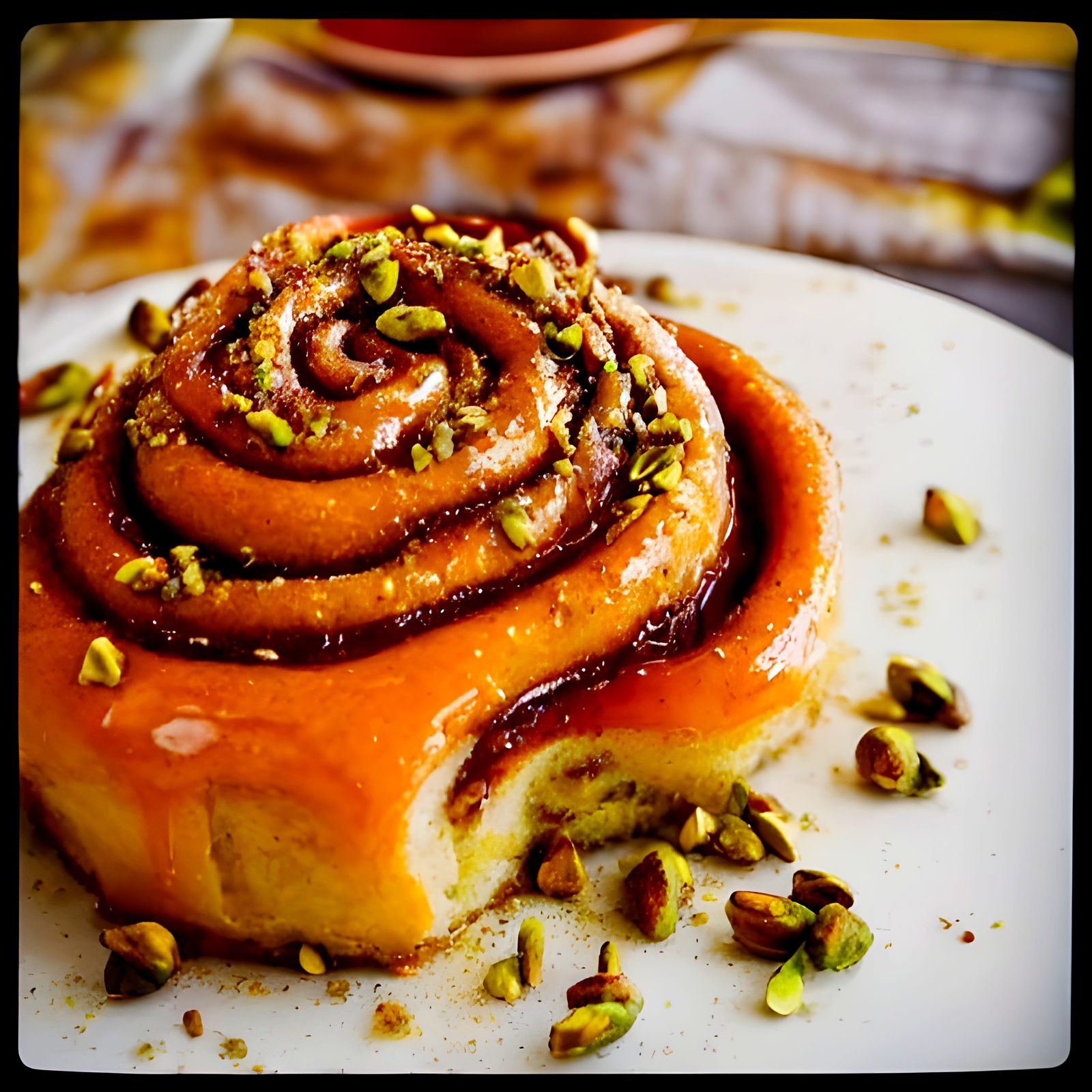 Massive Glazed Cinnamon Roll with Honey and Pistachios
