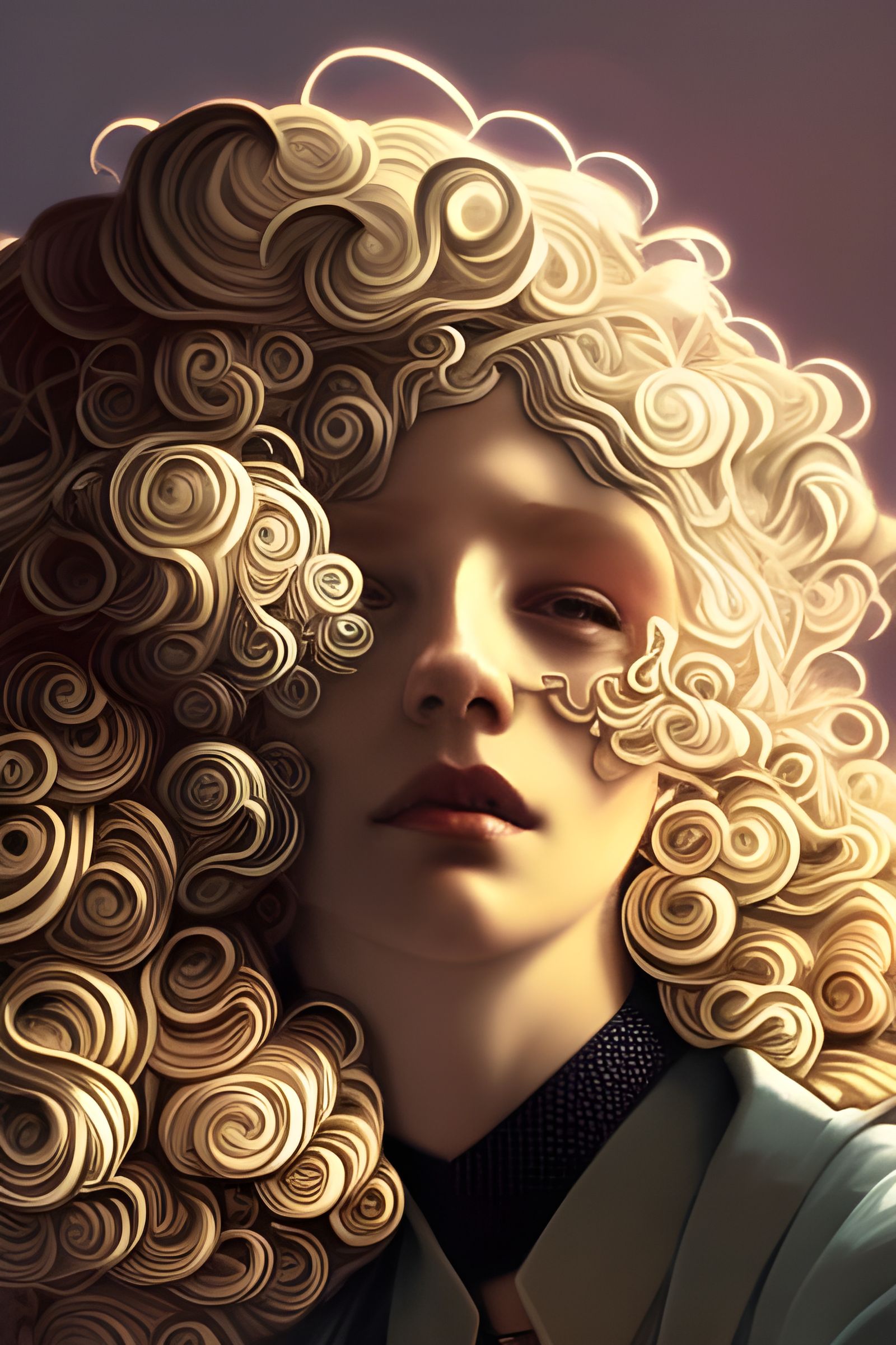 Albino Lady Portrait with Flowers in Digital Art Style