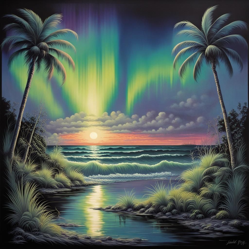 Retro Airbrush Aurora Lights Over Florida