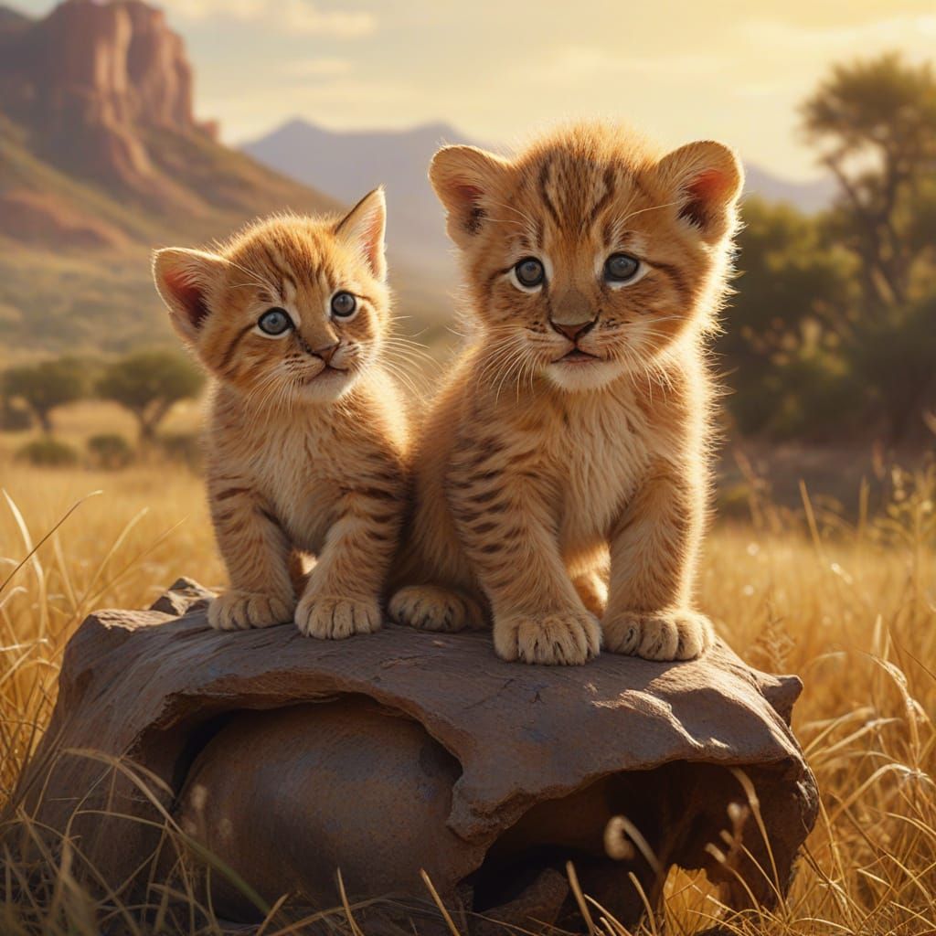 Kitten and Lion Friendship in Vibrant Oil Painting