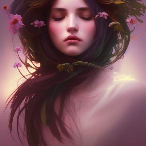 Fairycore Portrait of Sleeping Person in Deep Color