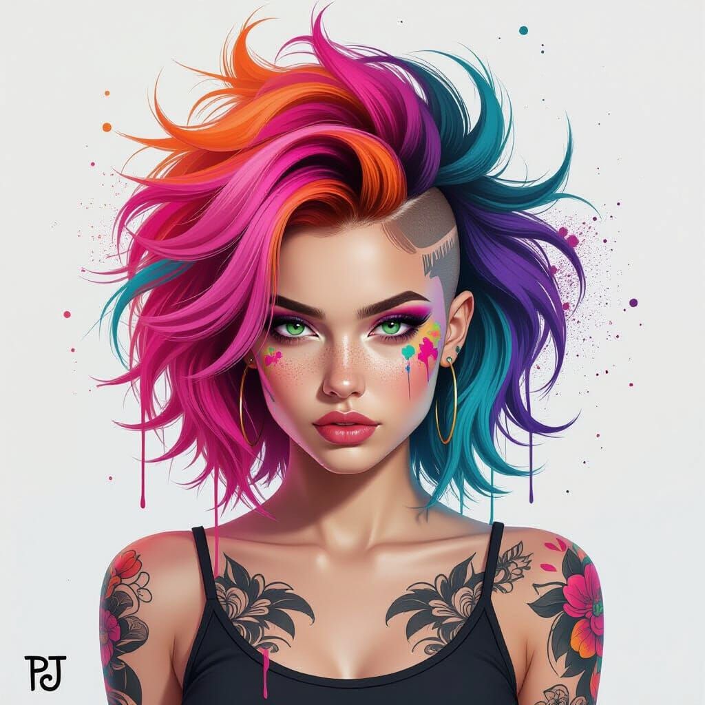 Rebellious Woman Portrait with Multicolor Hair