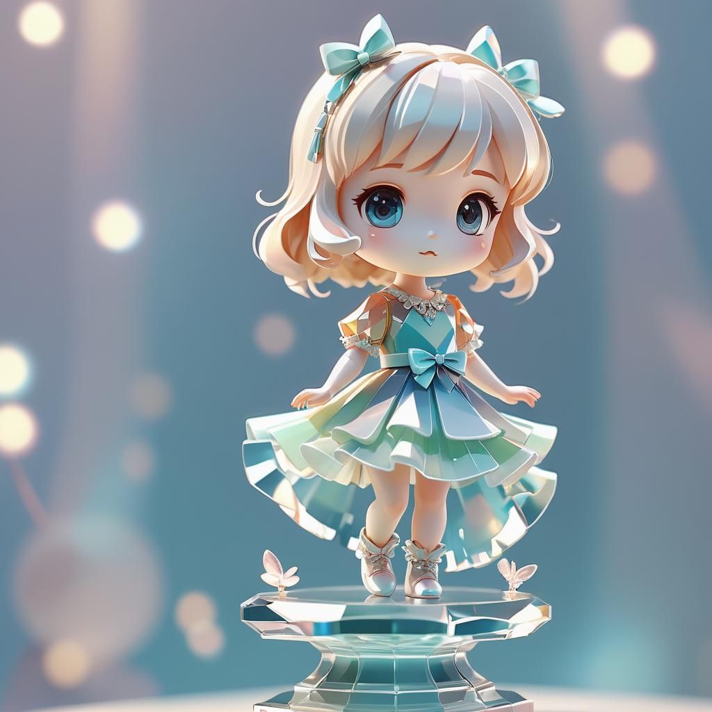 Chibi Glass Woman Figurine in Low-Poly 3D Art