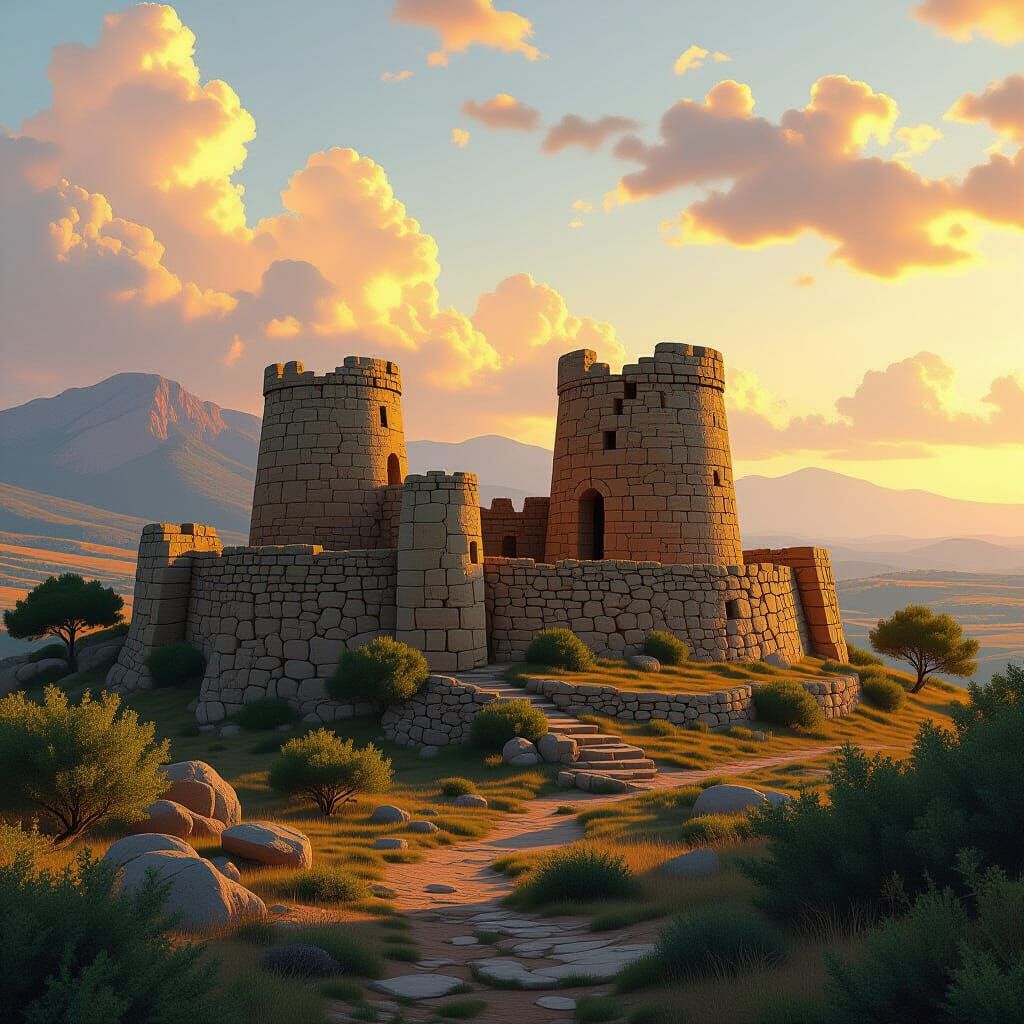 Ancient Nuraghe Monument in Retro-Futuristic Style