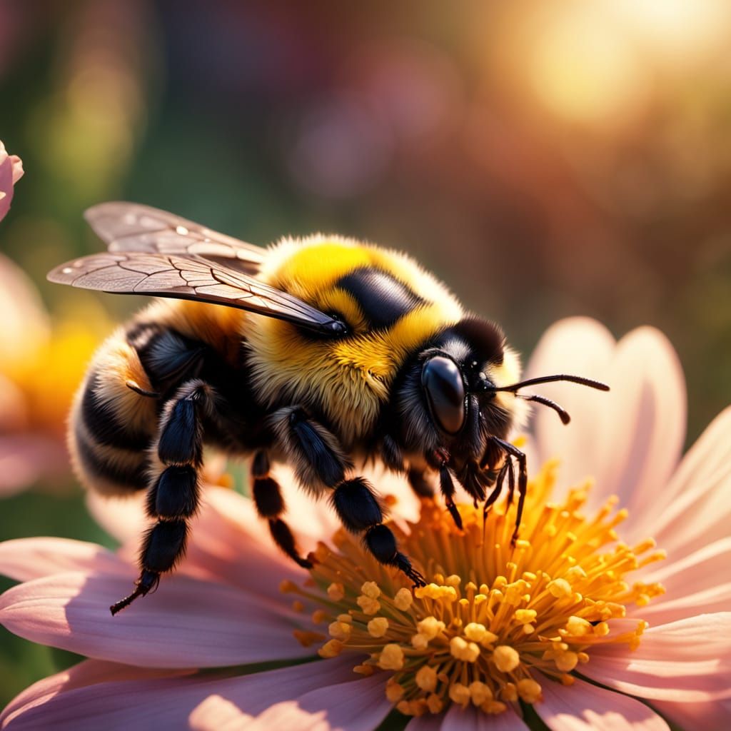 Bumblebee Sleeping on Flower in Golden Hour Light