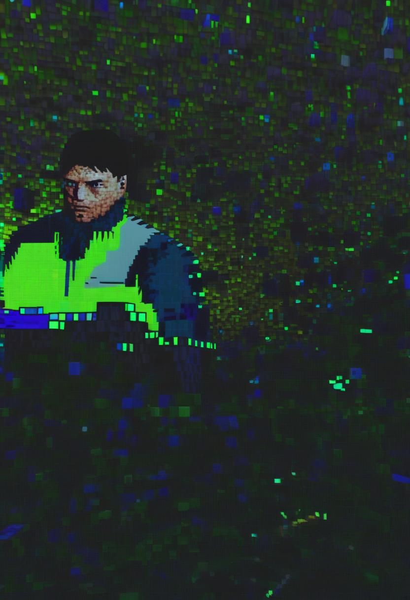 Pixelated Glitch Art Close-Up, PS1 Game Aesthetic