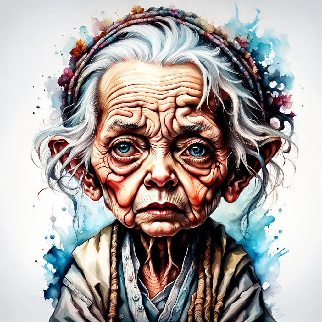 Chibi Granny Portrait in Fine Art Style