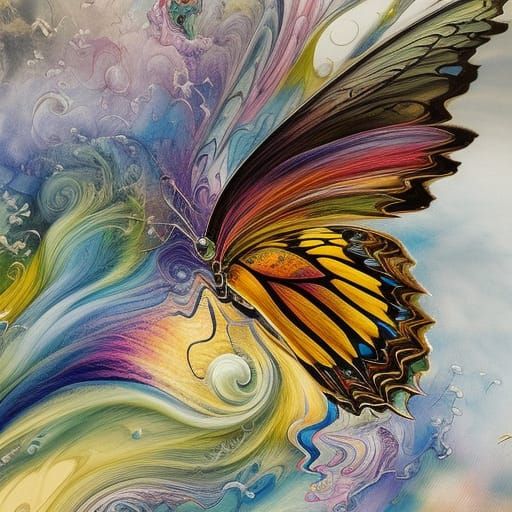 Swirly Butterfly Cloudscape: Fluid Gouache Masterpiece
