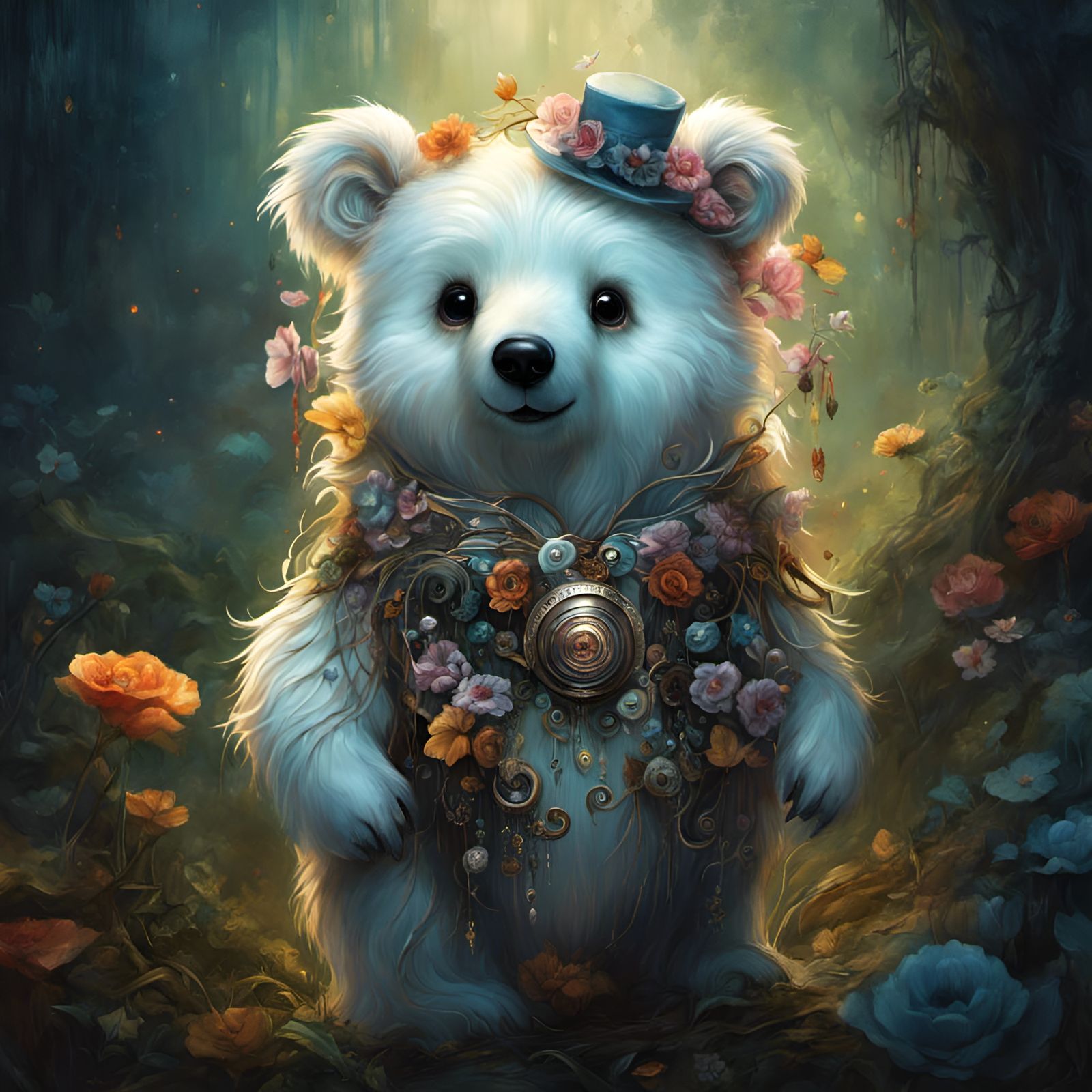 Chibi Ghost Bear Portrait in Surrealist Style