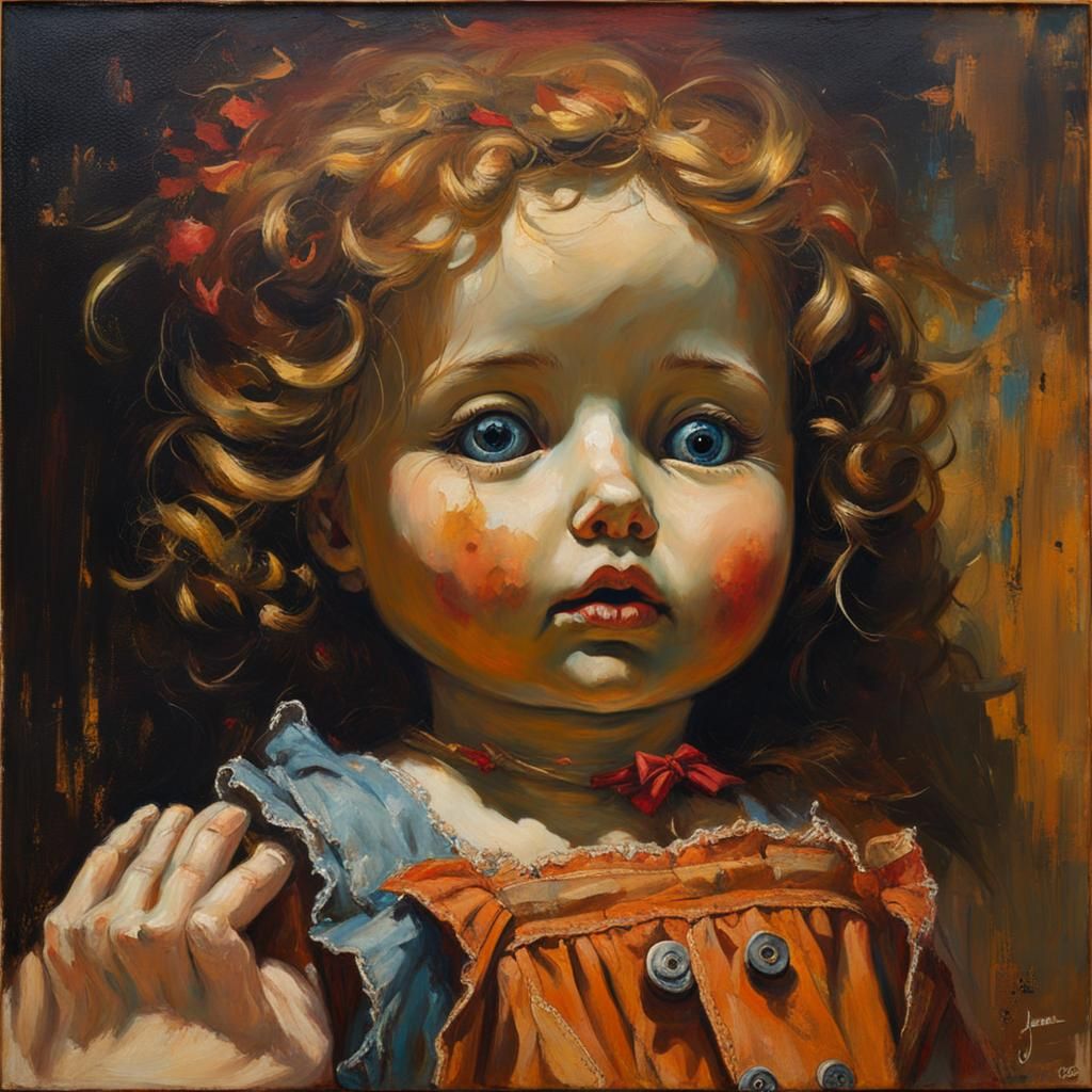 Cherished Creepy Doll in Abstract Oil Painting Style