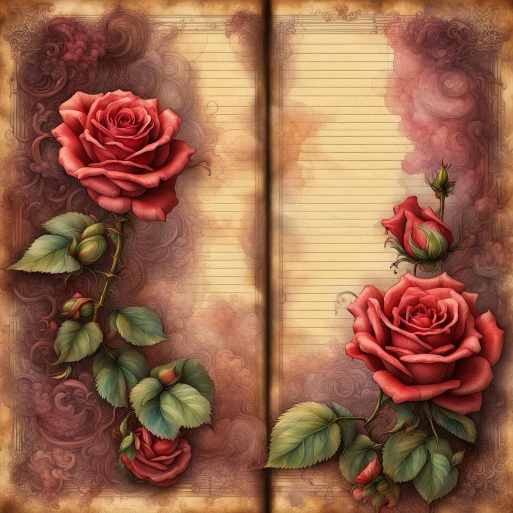 Steampunk Roses With Watercolor Filter and Vintage Elements