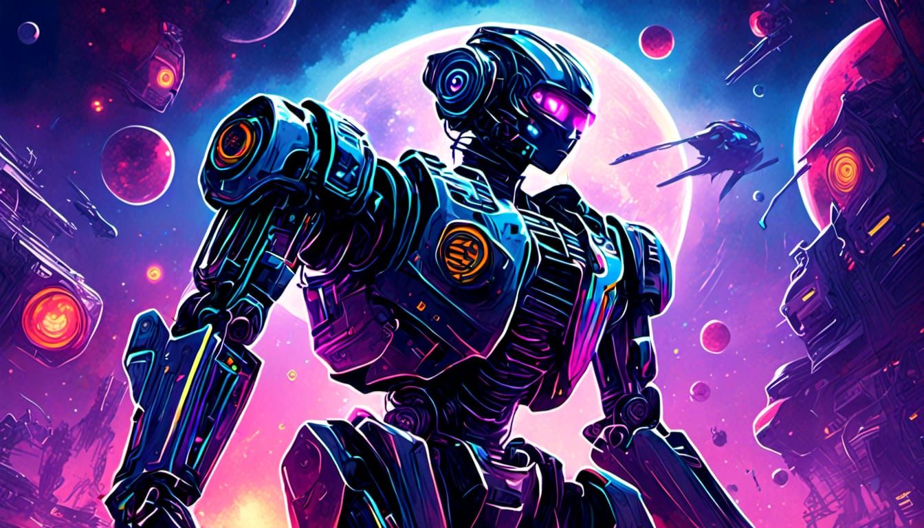 Retro Hand-Drawn Sci-Fi Horror Robot Masterpiece