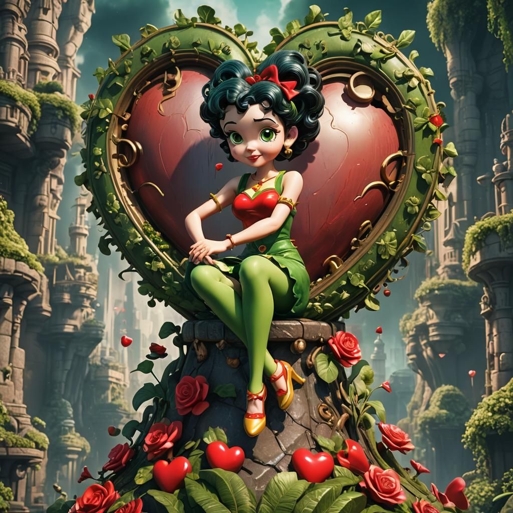 Betty Boop on Heart: Detailed Matte Painting