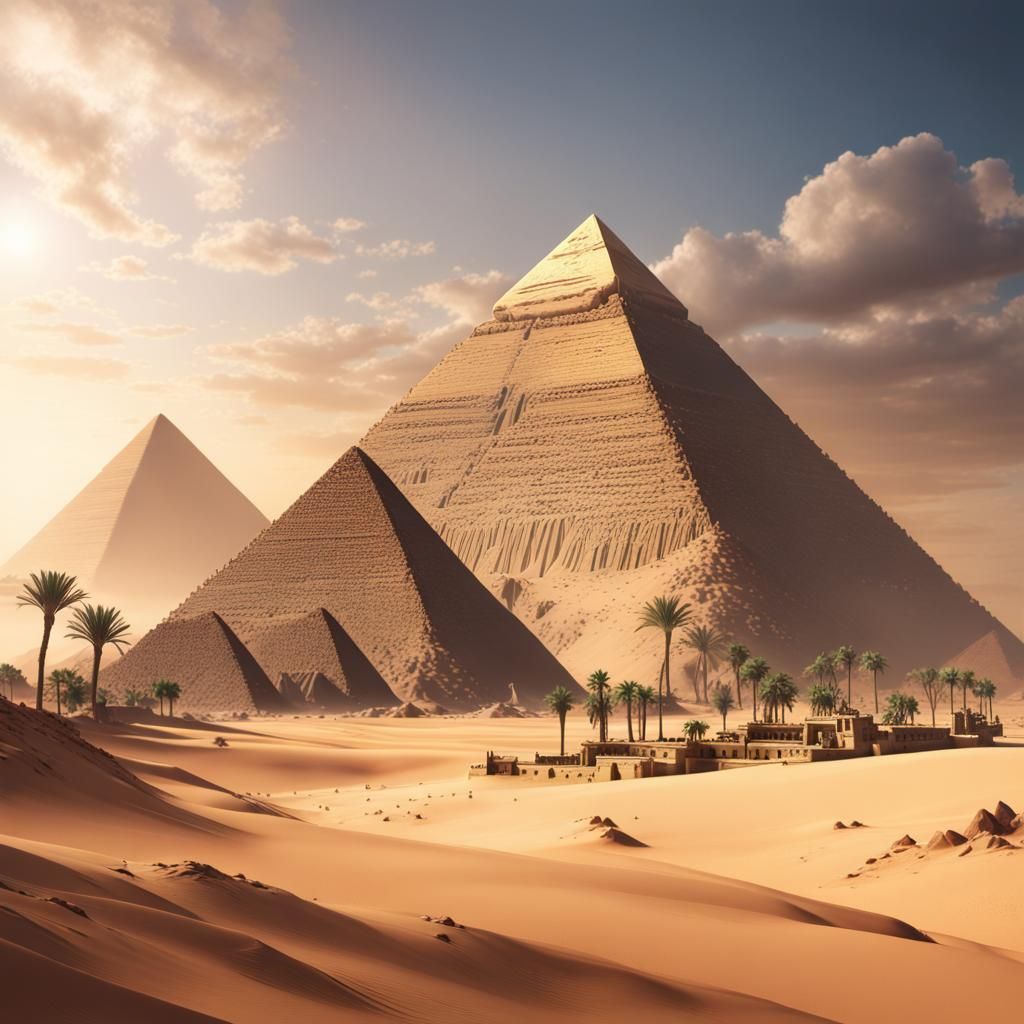 Egyptian Landscape with Pyramids and Nile River