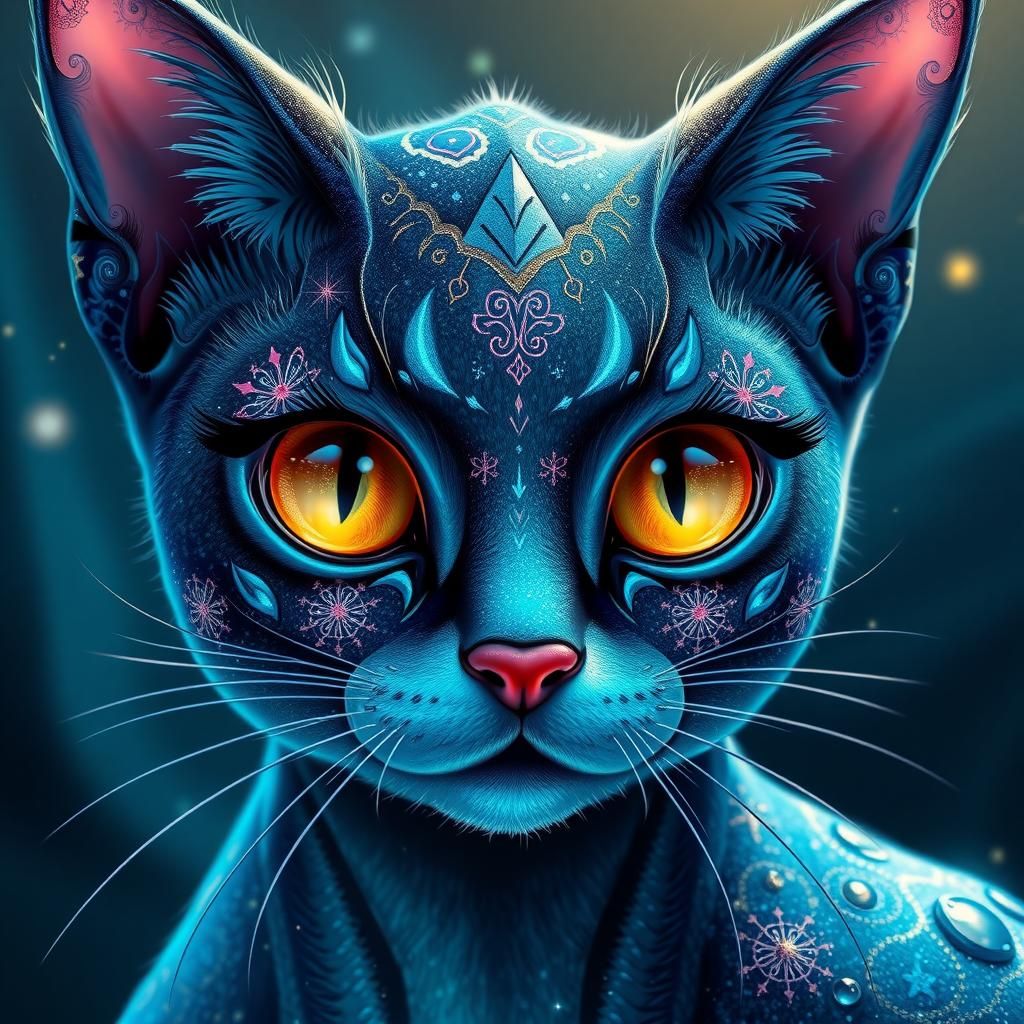 Glittering Avatar Cat in Comic Book Style