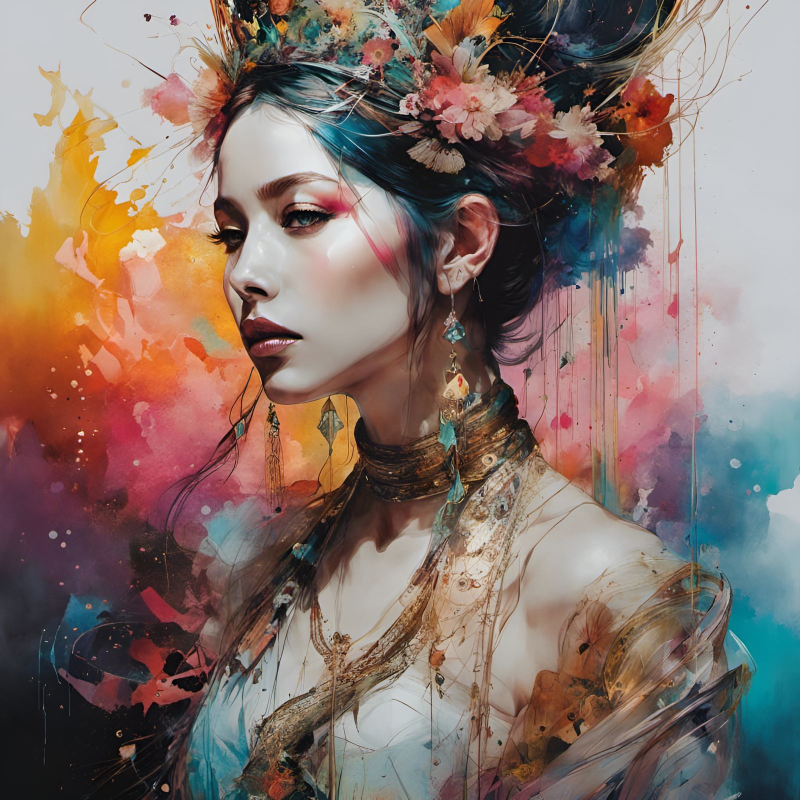 Gorgeous Princess Portrait with Rainbow Filigree