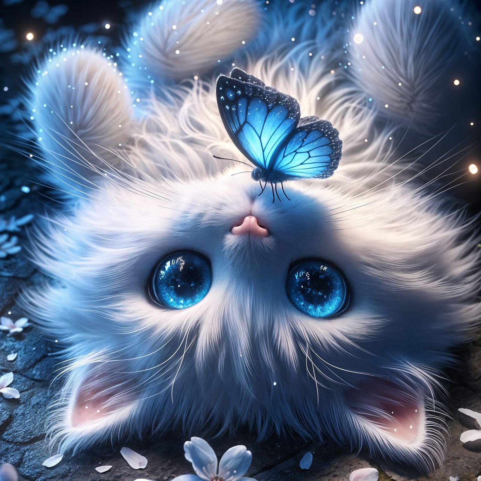 Enchanted Cat with Butterfly in Sakura Garden